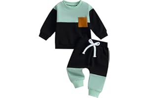 kacubwyy Toddler Baby Boy Outfits Long Sleeve Pocket Pull On Sweatshirt Solid Pants Infant Fall Winter Clothes Set
