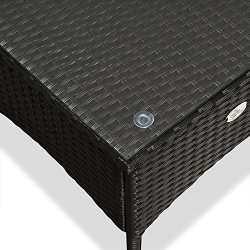 [- Polyrattan Tisch Beistelltisch Rattan Teetisch Gartentisch Glasplatte 50x50x45cm schwarz Garten