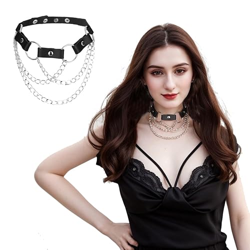 ZEOABSY Sexy Leather Collar with Chains for Women, Adjustable Goth Choker Fashion Body Chain Sexy Body Corset Accessories for Parties Nightclub Cosplay Clubwear