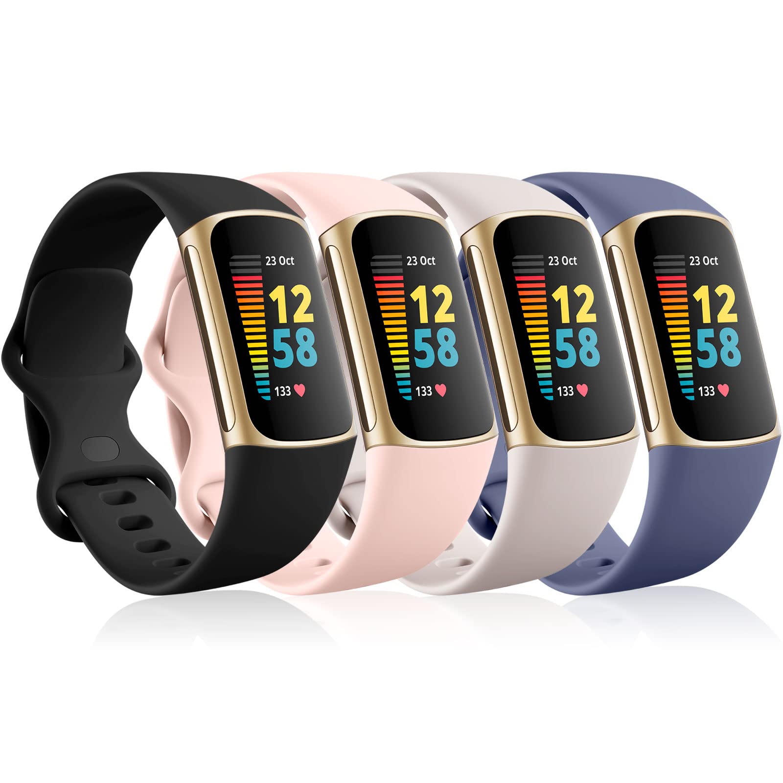 CeMiKa 4Pack Soft Silicone Sport Bands Compatible With Fitbit Charge 5/6, Breathable Waterproof Adjustable Wristband, Small Large — image 1