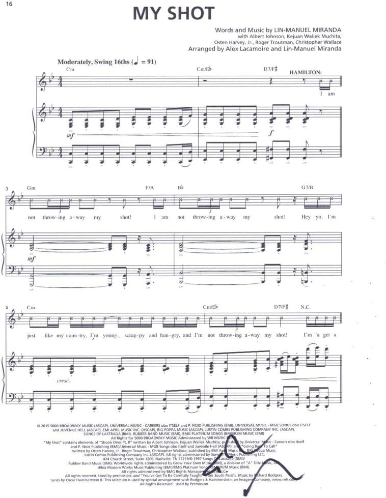 LIN-MANUEL MIRANDA HAMILTON SIGNED SHEET MUSIC MY SHOT BROADWAY COA