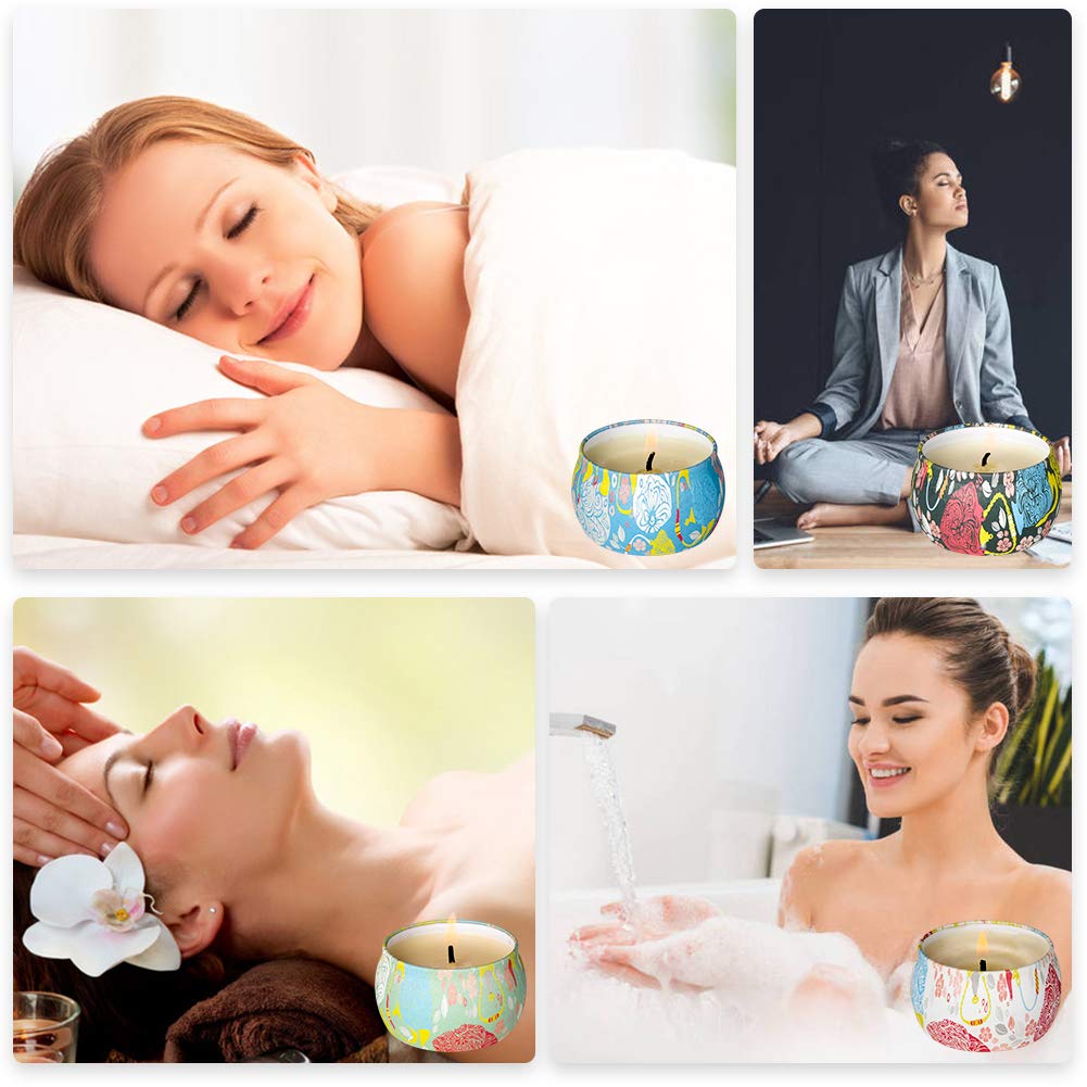 Candles Scented Candles Candle Gift Set 4 Iron Pots Natural Soy Wax Flowers Scent 120 Hours Burning Time Aromatherapy Candle for Relax Sweet Dream Clean Air and Yogaa (Gardenia Etc)