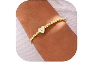 THAIVOR Beaded Bracelets for Women Dainty Heart Initial Bracelet Letter A-Z Charm Bracelet for Women Stretch Bead Ball Bracelet Trendy Jewelry Gifts