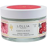 LOLLIA Always in Rose Body Butter, 5.5 oz. - Rose & Hibiscus Fragrance – Shea Butter & Cocoa Butter, Body Lotion for Women, Hydrating & Smooth Body Moisturizer