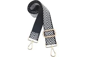 PCBAG Replacement Purse Straps Adjustable Wide Classic Cross Body Shoulder Strap Black and White Stripes Guitar Belts for Handbag, 1.5"