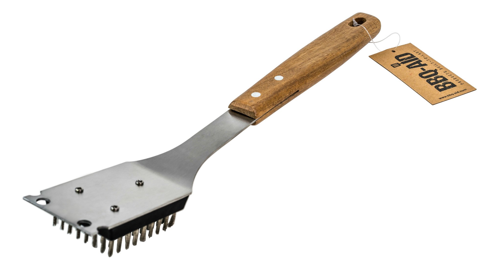Barbecue Grill Brush and Scraper Extended, Large Wooden Handle and