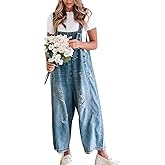 yoeasy Womens Denim Bib Overall Wide Leg Baggy Jeans Adjustable Strap Distressed Casual Loose Overalls Jumpsuit