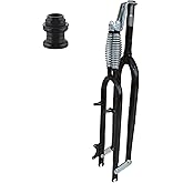 CDHPOWER 26" Fork Double Springer Suspension Fork 1" Threaded & Headset,Cruiser Chopper Bike Dual Spring Classical Fork (Blac