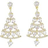 Gold Christmas Tree Earrings for Women Unique Rhinestone Crystal Christmas Tree Dangle Drop Earrings Holiday Festival Party New Year Jewelry
