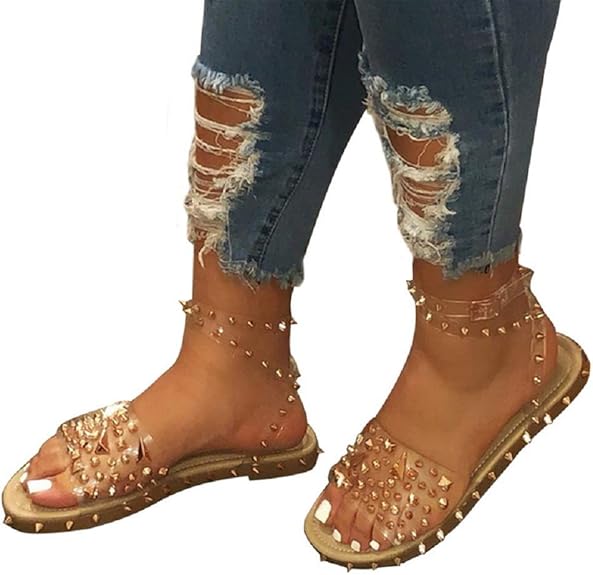 Damen Sandalen Sommer Flache Nieten Sandalen,Open Toe ...