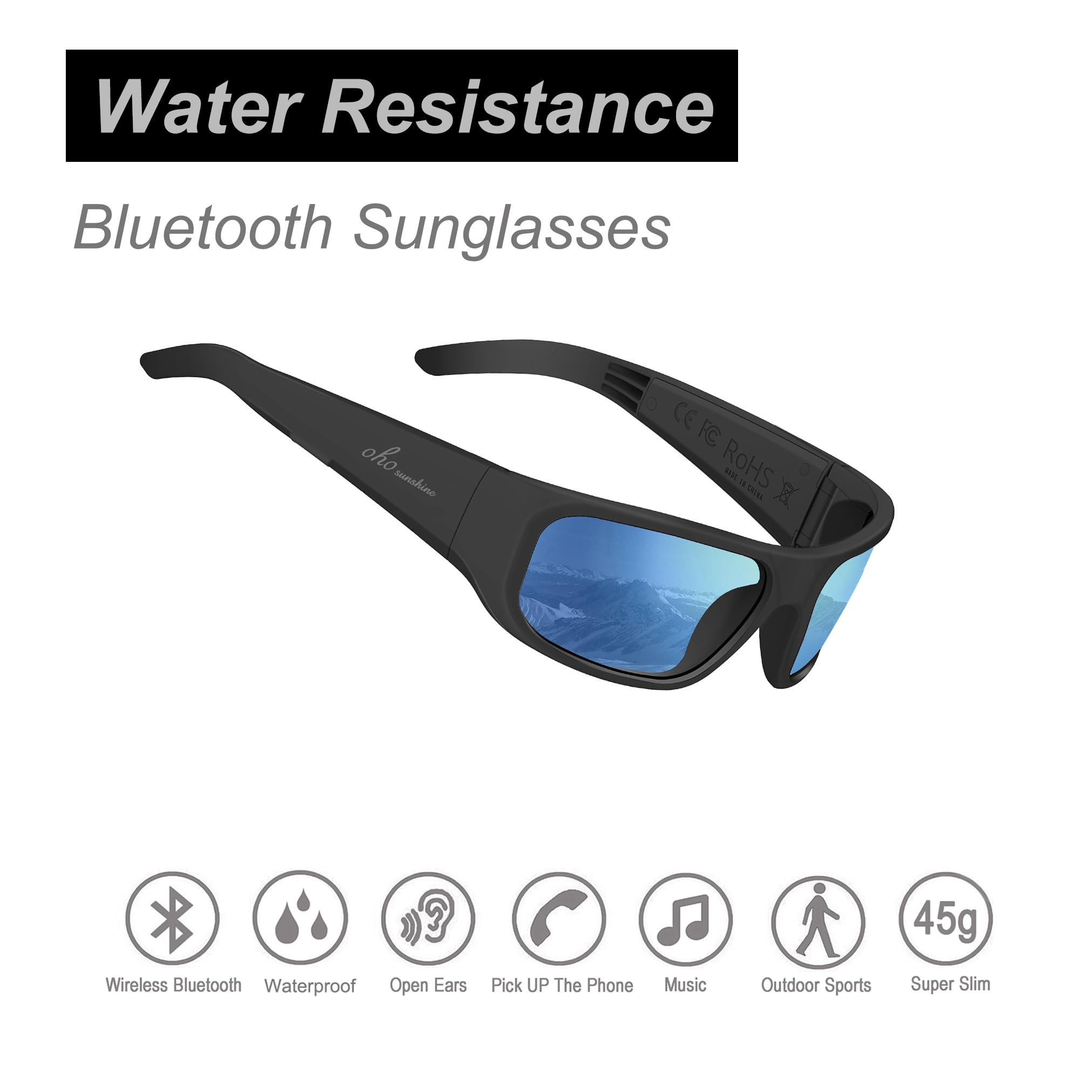 OhO Smart Glasses,Polarized Sunglasses with Bluetooth Speaker,Athletic/Outdoor UV Protection and Voice Control,Unisex