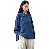 LUZU JUNU Women's Elegant Cotton Linen Blouse Tops Long Sleeve Casual Loose Fit Shirt