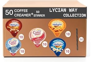 LYCIAN WAY Coffee Creamer Singles Variety Pack, 5 Flavor Creamer Singles Variety -Pack of 50 Creamers- No Refrigeration Needed