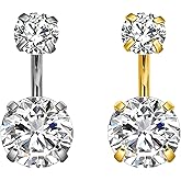 VITASHYNX 2-Pack Gold Belly Button Ring Set, 14G Long Bar Navel Piercing Jewelry, Hypoallergenic, Internally Threaded, 18K Gold Plated And Silver Belly Button Rings For Women And Men