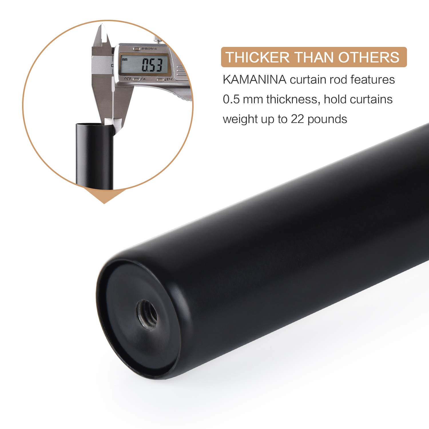 KAMANINA 1 Inch Curtain Rod Single Drapery Rod 72 to 144 Inches, Vintage Square Finials, Black