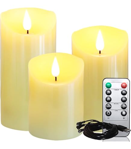 KunSween Christmas Flameless Candles With 6H Timer, 3 Pack LED Flickering Candles With Gold Deer Decals And Real Wax, Christmas Winter Decorations For Home Indoor Table Centerpieces