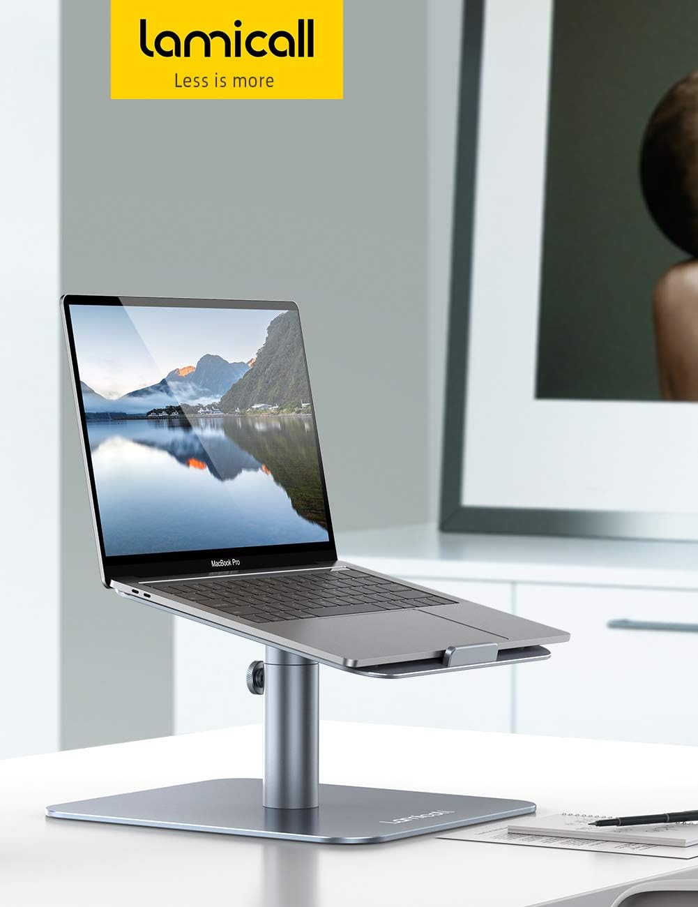 Laptop Stand Adjustable, Lamicall Notebook Holder : Multi-Angle Height Ventilated Laptop Riser for Desk, 360 Rotating, Compatible with MacBook Air Pro, Dell XPS, HP More Notebooks - Gray: Computers & Accessories