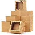 Moretoes 15pcs Cookie Boxes with Window, 6x6x3in Brown Bakery Boxes for Treats, Small Cake, Desserts, Donuts, Pastry