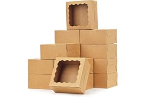Moretoes 15pcs Cookie Boxes with Window, 6x6x3in Brown Bakery Boxes for Treats, Small Cake, Desserts, Donuts, Pastry