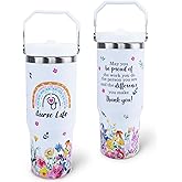 XUEHUAPIAOPIAO Nurse Tumbler 30 oz Tumbler with Handle Flip Straw Leak Proof - Best Nurse Ever 30oz Tumbler Travel Coffee Mug with Handle - Gifts for Women Birthday Day 30 Ounce Stainless Steel Cup