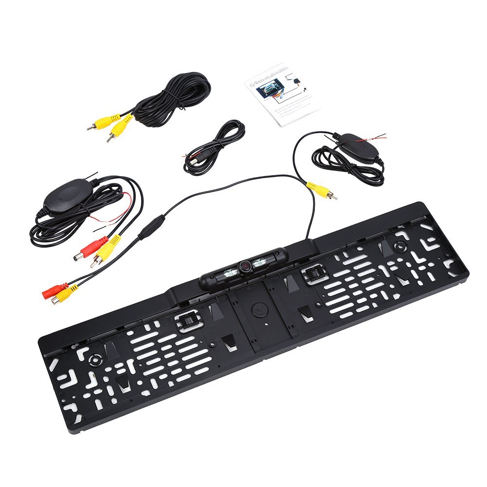 Number Plate Rear-View Camera, Transmitter Wireless Radio Reversing Camera License Plate 4IR LEDs Indicator Parking Aid with 170 Viewing Angle Waterproof HD Night Vision Function