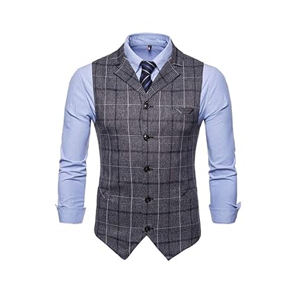 Bmeigo Herren Weste Casual Anzug Weste Tweed Slim Fit V-Ausschnit Vintage Kariert Einreiher Top Business Hochzeit
