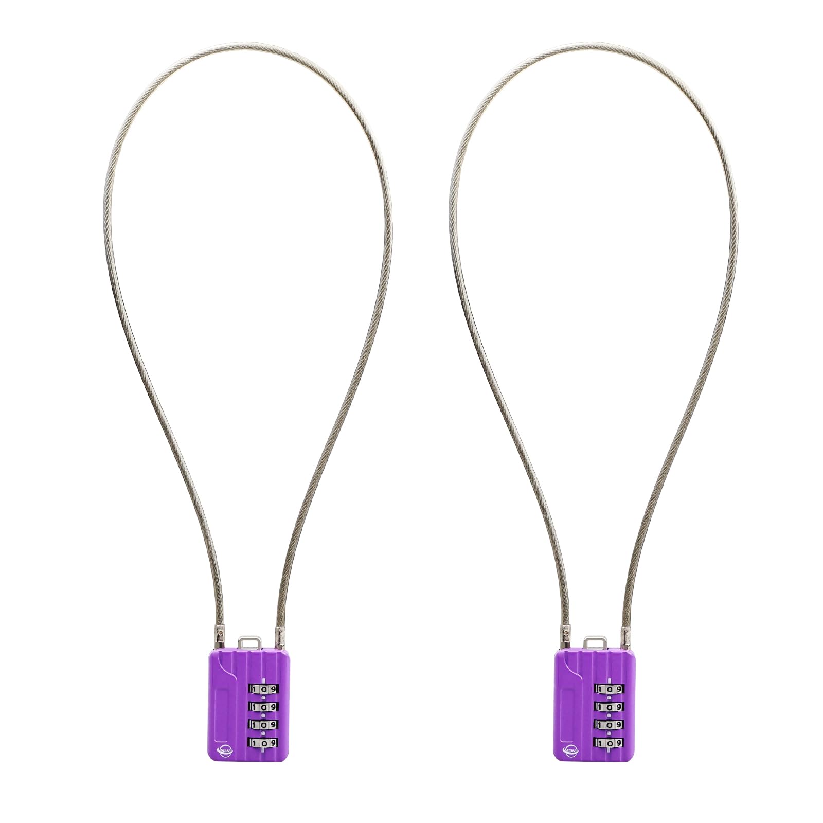 SISAV 4 Digit Combination Locks - 20 Inch Cable for School Gym Locker, Helmet, Filing Cabinets, Toolbox, Luggage, Knapsack - 3mm Diameter Purple (2 Pack)