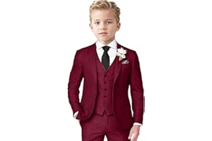 ProPoFol Boys Linen Suit 3 Piece Slim Fit Suits for Kids Formal Tuxedo Suits for Summer Beach Wedding Jacket Vest Pants Set