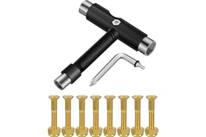 Panjshirv Skateboard Tools Skate Tools Multi-Function Portable Skateboard T Tool Accessory ，T-Type Allen Key and L-Type ，Skateboard Hardware Gold Bolts Set