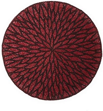 Northeast Home Goods Beaded Round Placemat Centerpiece, 14-Inch (Burgundy)