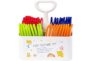 Astrowinter Kids Scissors Set with Classpack Art Caddy Organizer (36 Count Teacher Pack, Rounded-tip, 5.5-inch) - Assorted Colors Blunt-tip School Student Crafting Scissors Supplies AW-063-36
