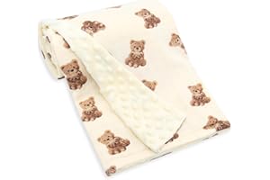 LifeTree Baby Girl & Boy Blankets, Soft Double Layer Swaddle Blankets, Muslin Front and Dotted Fleece Backing Receiving Bed Throw Blanket for Newborn Unisex, 31X40 Inches, Bear Pattern