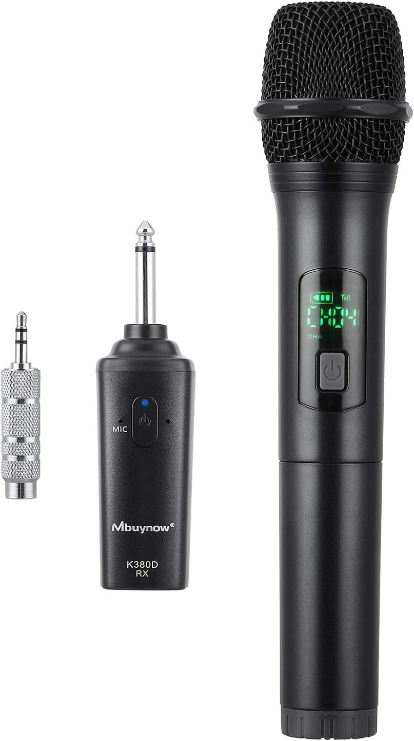 Mbuynow UHF Wireless Microphone, Handheld Dynamic Cordless Mic System 10 Channels with Portable Bluetooth Receiver 6.35mm Output & 3.5mm Output Adapter for Home Church Karaoke Business Meeting
