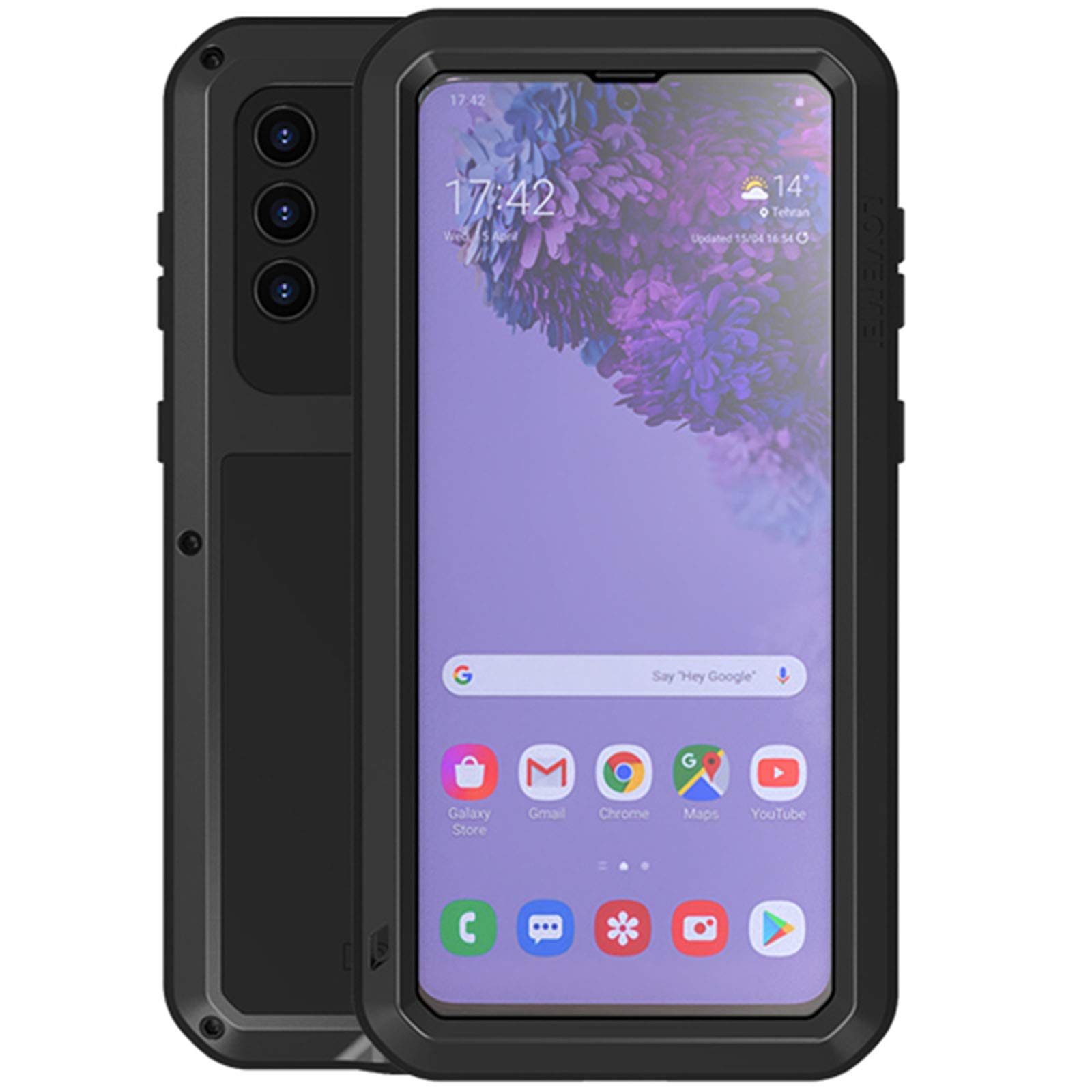 LOVE MEI Compatible With Samsung Galaxy S21 Plus Case, Aluminum Metal Gorilla Glass Waterproof Shockproof Military Heavy Duty Sturdy Protector Cover Hard Case Black