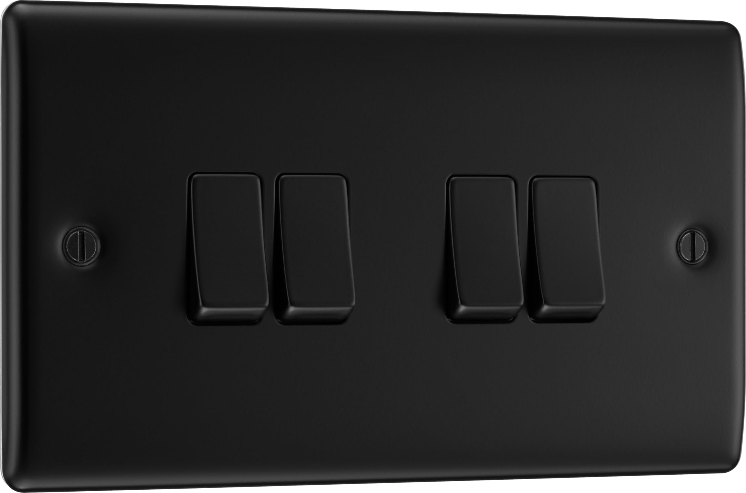 BG Electrical Quadruple Wall Light Switch, 2 Way, Raised and Slim Profile, Round Edges, Nexus Metal, Matt Black, 20A, 16AX, NFB44