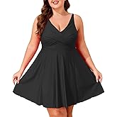 Smismivo Plus Size One Piece Swimsuit for Women Tummy Control Swim Dress Full Coverage Curvy Bathing Suit V Neck Swimwear