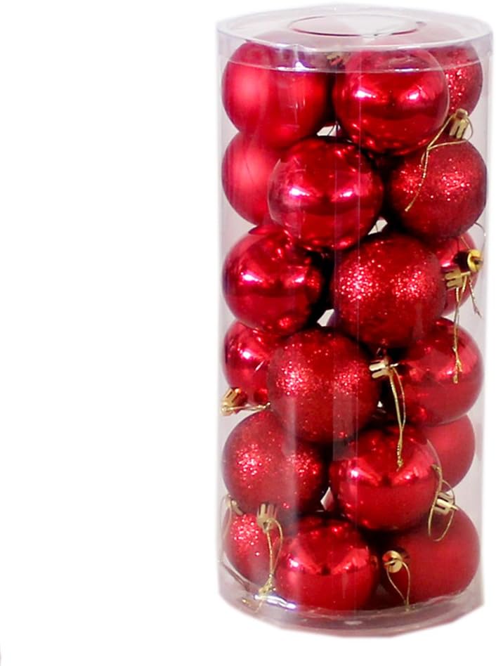 24pcs Shiny Christmas Balls Ornaments Sets Christmas Decor Ornaments Christmas Hanging Christmas Balls (Red)