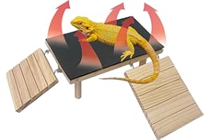 GXSDJ Wooden Bearded Dragon Basking Platform with Heat Storage Slate Stone, Reptile Basking Platform with Climbing Ramp, Bearded Dragon Hideout for Geckos, Snakes, Leopard, Lizards, Turtles (Large)