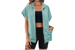 MMONEYAKE Womens Oversized Zip Up Sweatshirts Short Sleeve Hoodie Lightweight Jackets Vest Summer Lightweight Coat Tops