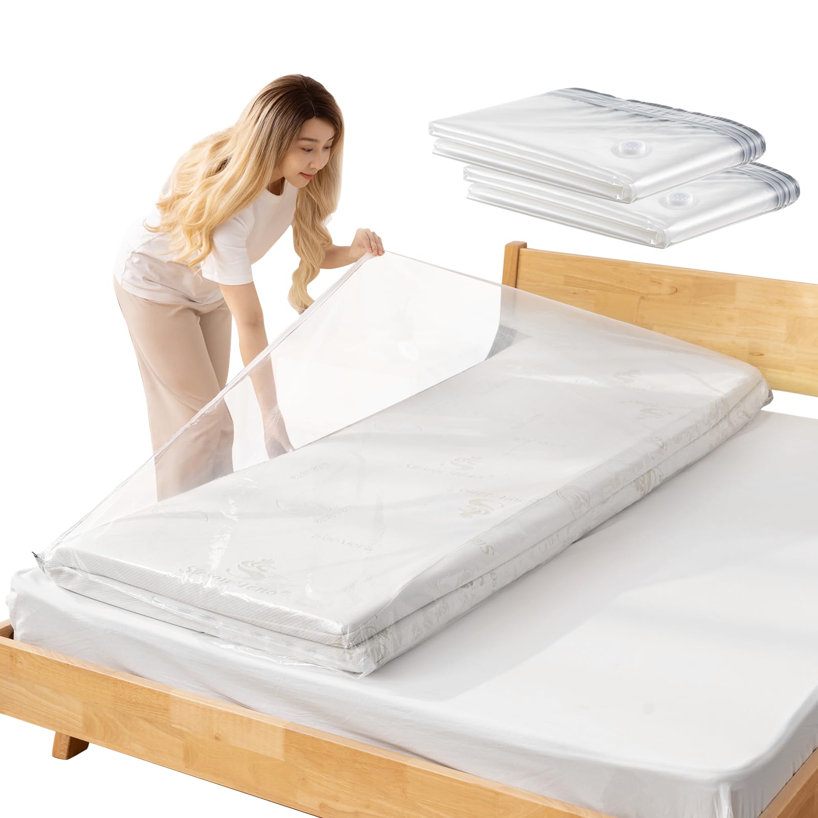 2PCS Mattress Vacuum Bag, 240 * 120cm Large Vacuum Mattress Bag, Reusable Space Saver Bags, Waterproof Sealable Vacuum Seal Mattress Bag for Memory Foam Mattress, Moving Shipping Storage, 94.5x47.2in