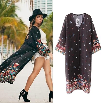 Amazoncom Women Long Chiffon Beach Blouses Cardigan Summer