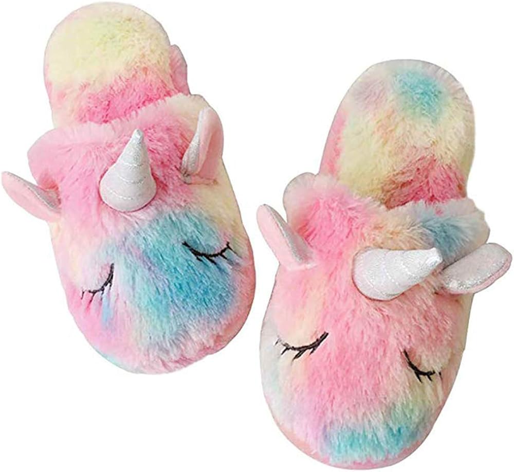 Amazon.com: BELYNN Rainbow Unicorn Slippers Cute Fluffy Plush Girls Slippers Indoor Outdoor 