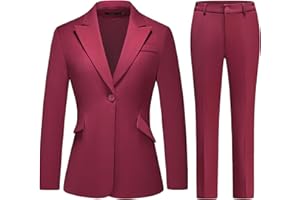 Lamgool Women Suit 2 Pieces Set One Button Lady's Business Formal Peak Lapel Blazer and Pants for Work