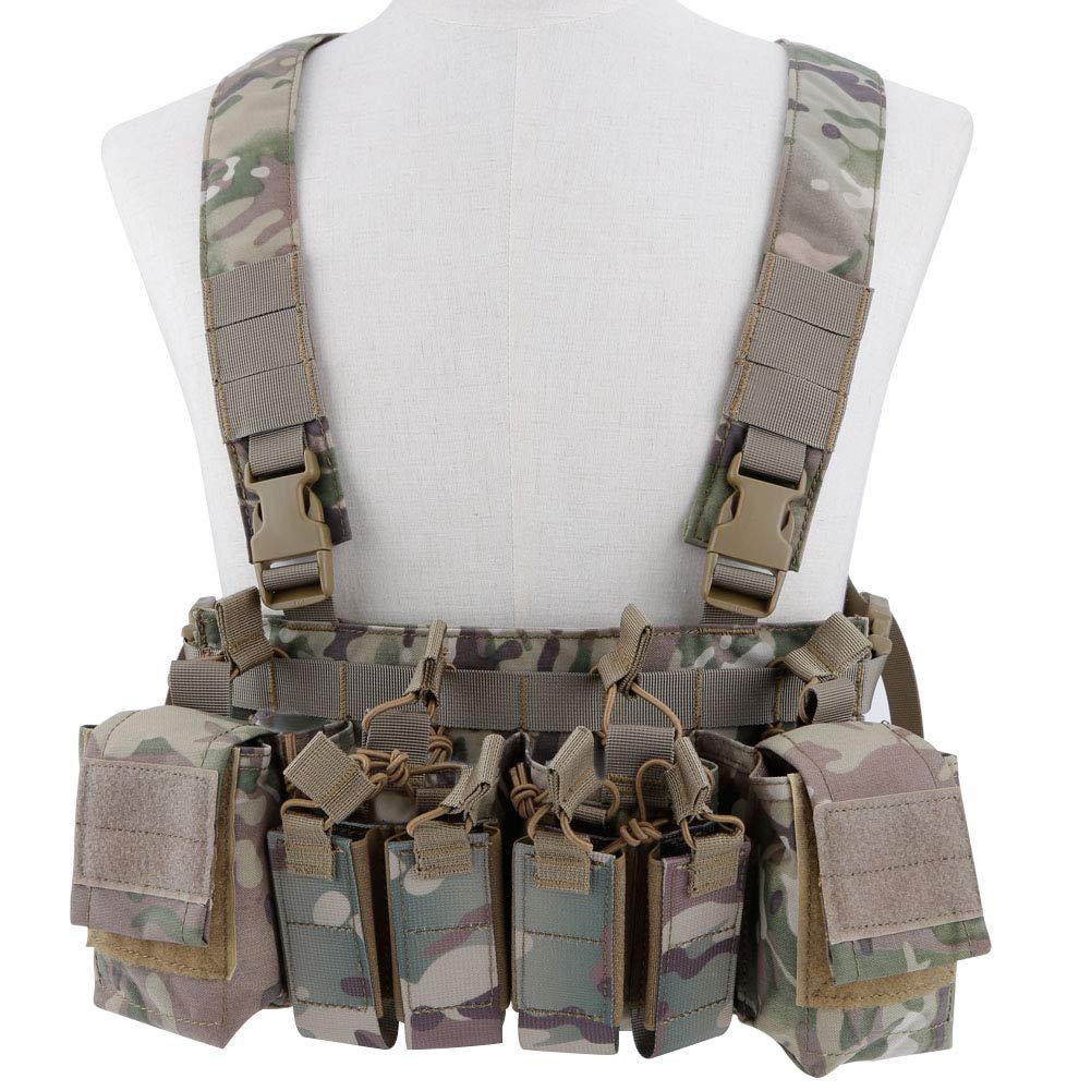 XUE Tactical Chest Rig Airsoft Vest Harness with 5.56 9mm Magazine Pouches for Paintball Military Camouflage