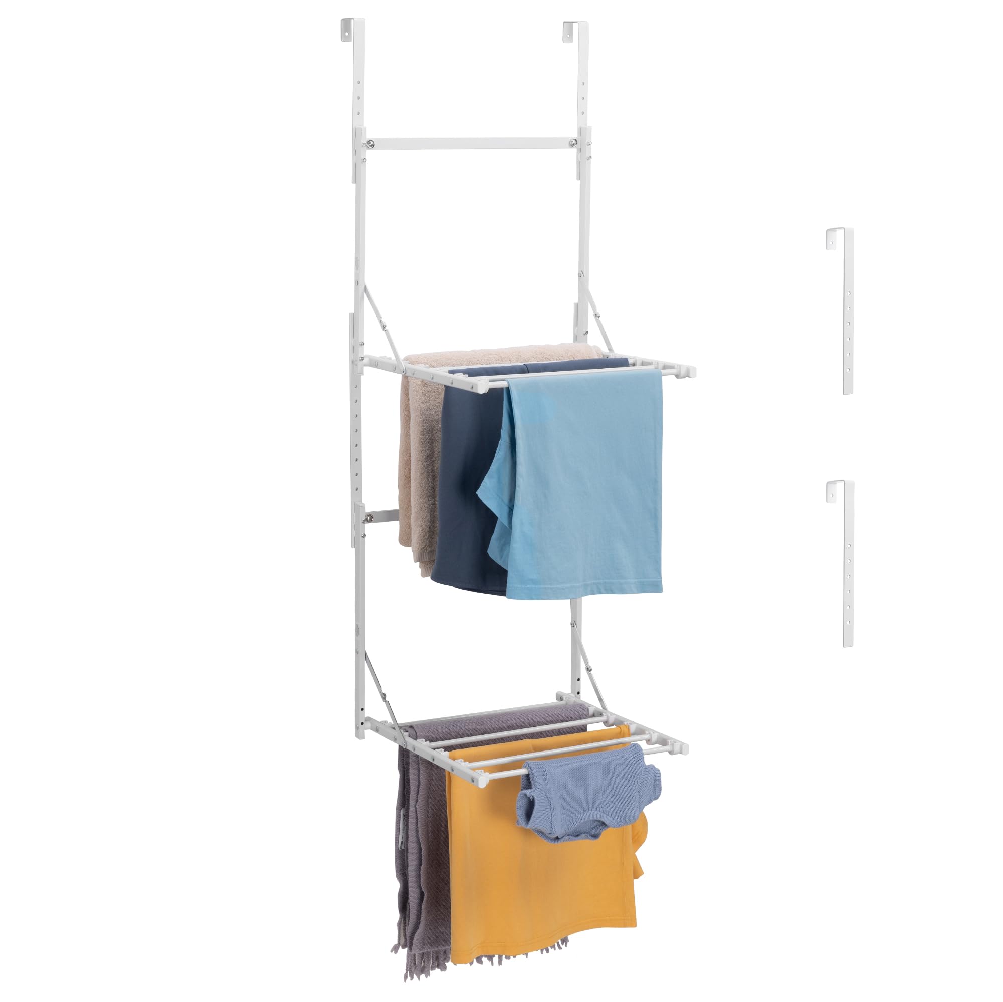Navaris 2-Tier Over Door Towel Rack - Adjustable Radiator Airer for Laundry - Wall-Mount or Over the Door Towel Holder - Foldable Hanging Clothes Drying Racks for Bathroom