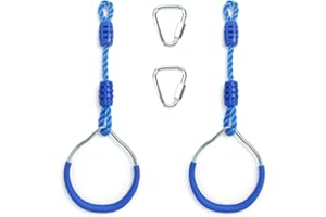 HOKILANDS Ninja Ring Backyard Gymnastic Fitness Fist Outdoor Jungle Gym Play Set Playground Training Equipment, 2 Blue Swing Monkey Bar Hang Climbing Ring Warrior Obstacle Course Trapeze Slackline Attachments