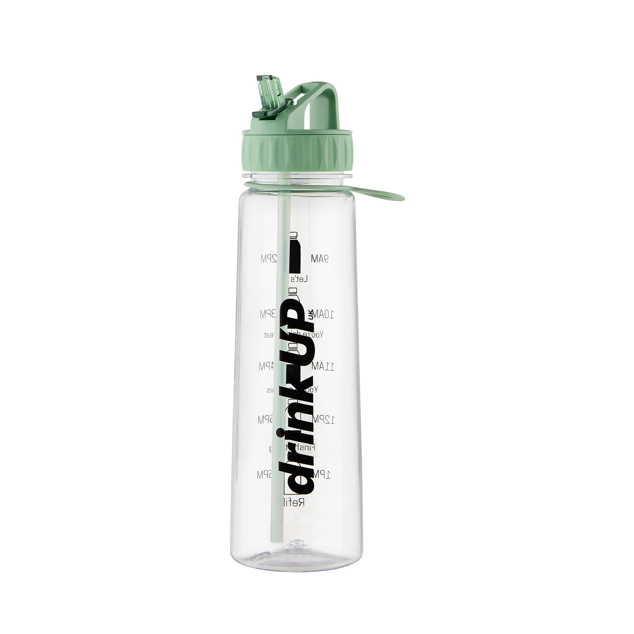 DrinkUp Motivational Water Bottle with Time Markings Straw | Leak Proof Reusable BPA free Hour Measuring Reminder Drinking Bottle | Ideal for Gym Hiking Cycling School Office 900ml