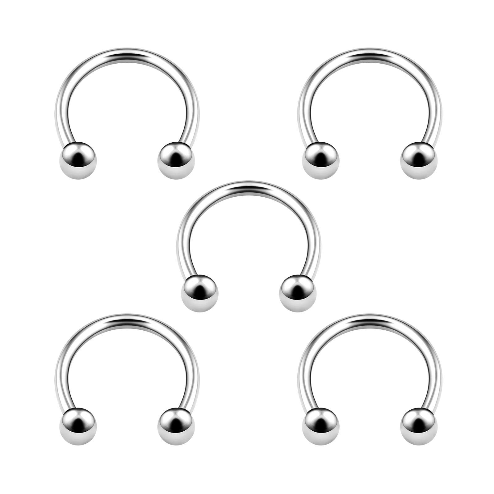 5PCS Stainless Steel Horseshoe Barbell 16g 1/2 12mm 3mm Ball Septum Nose Lip Tragus Earrings Eyebrow Piercing Jewellery 4936