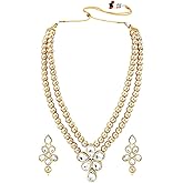 Aheli Blue Wedding Party Faux Kundan Pendant Beads Necklace Earrings Set Bollywood Party Indian Jewelry Gift for Women
