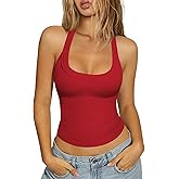 Hragc Womens Halter Top Deep Scoop Neck Low Cut Racerback Tank Top for Women Workout Ribbed Knit Fitted Sleeveless Cami Shirt